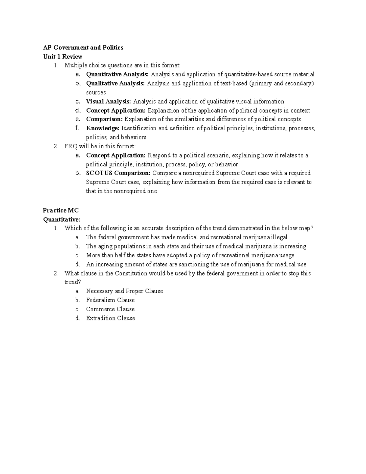 Copy of Copy of Unit 1 Review AP Gov 2024 - AP Government and Politics ...