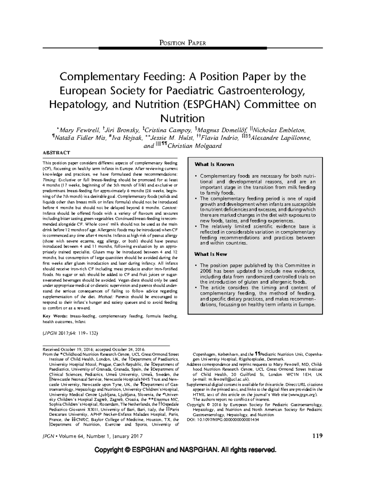 Complementary Feeding: A Position Paper by ESPGHAN Committee - Studocu