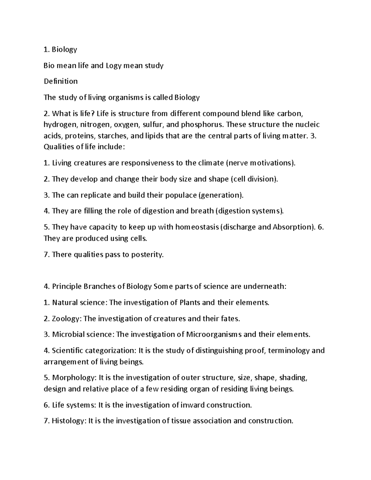 Biology 1 - Lecture Notes on Chapter 1: Introduction to Life and ...