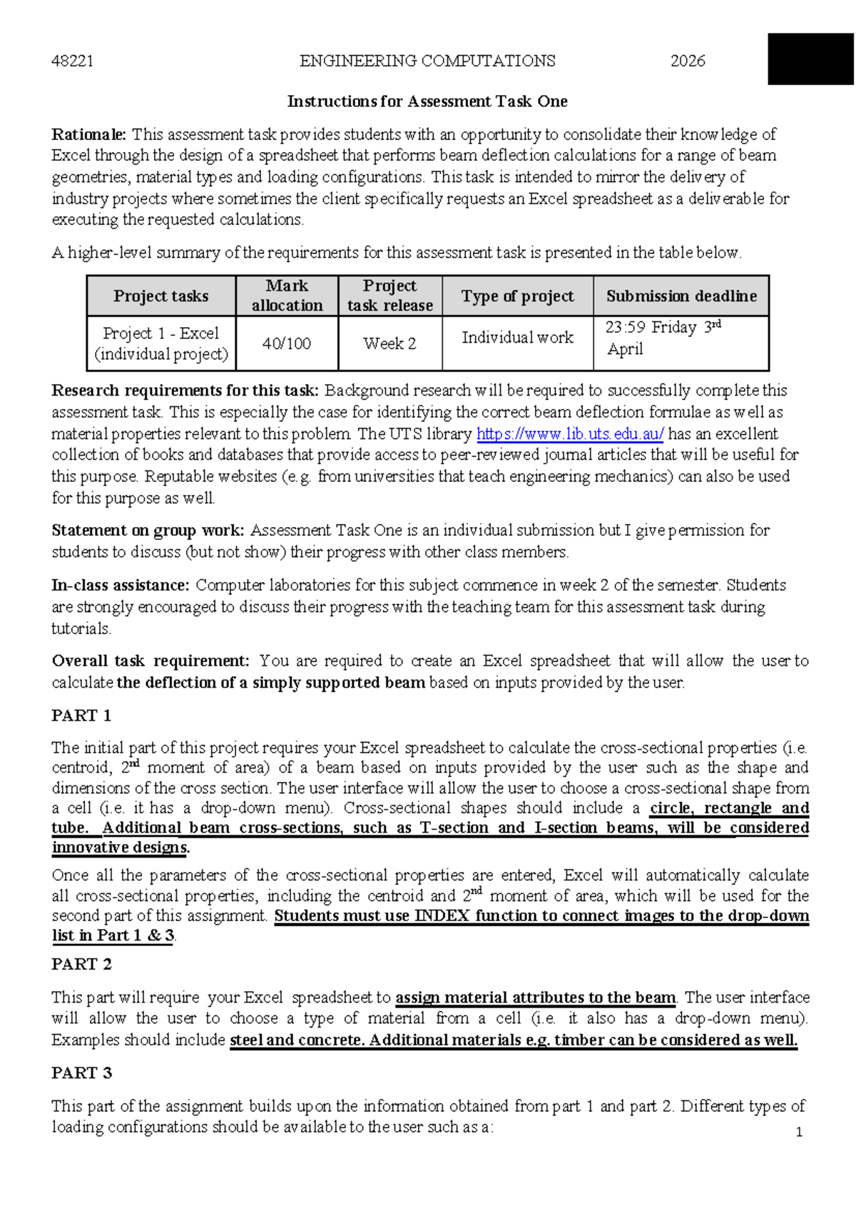 48221 Engineering Computations: Assessment Task One Instructions - Studocu