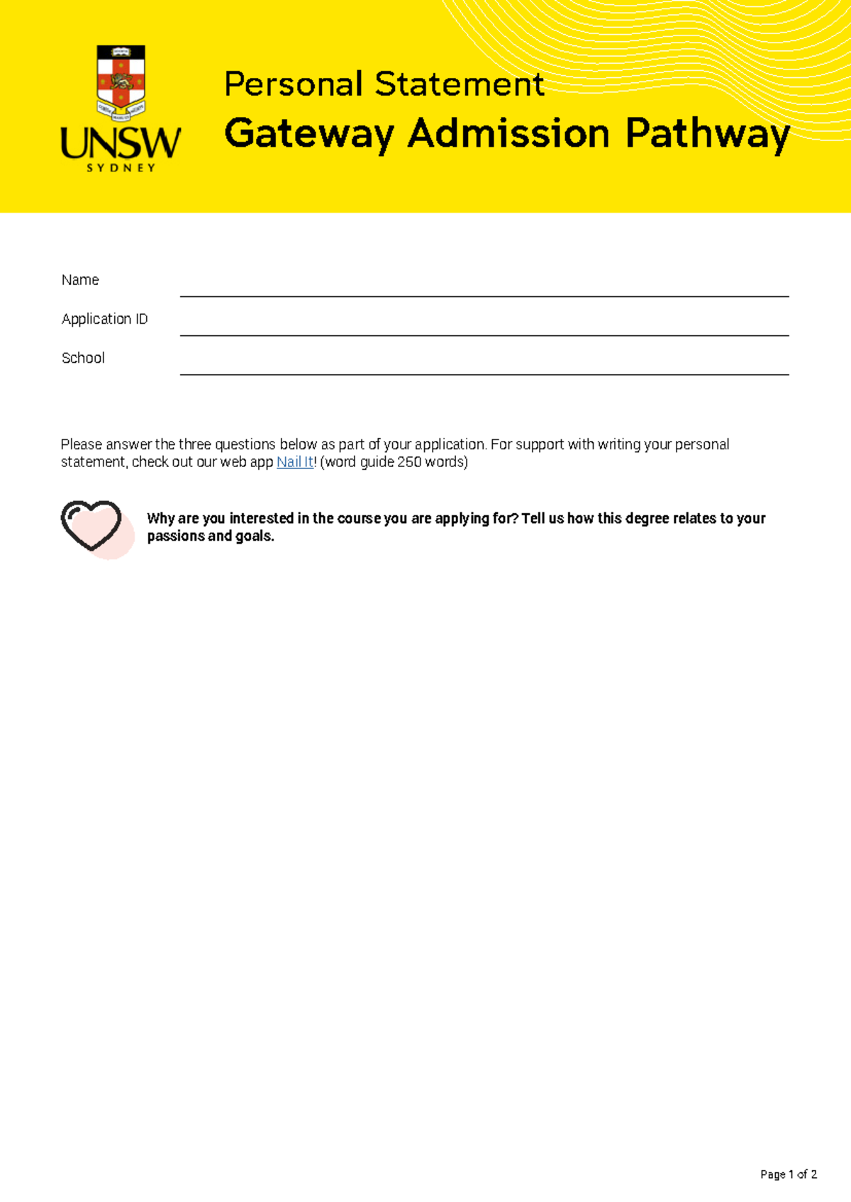 UNSW-Gateway-PS - Personal Statement for Admission Pathway - Studocu