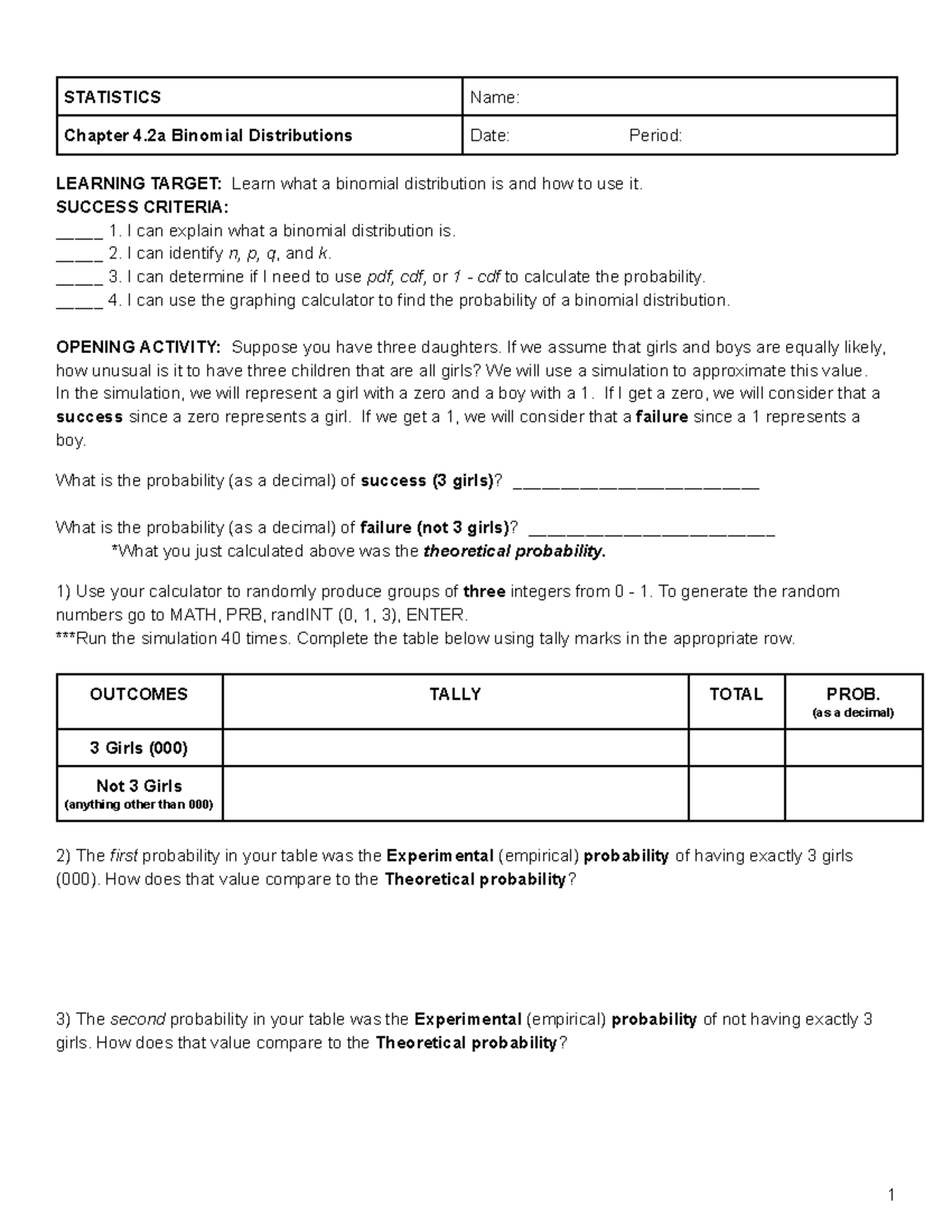 STATISTICS 2019-20: Chapter 4.2a - Understanding Binomial Distributions ...