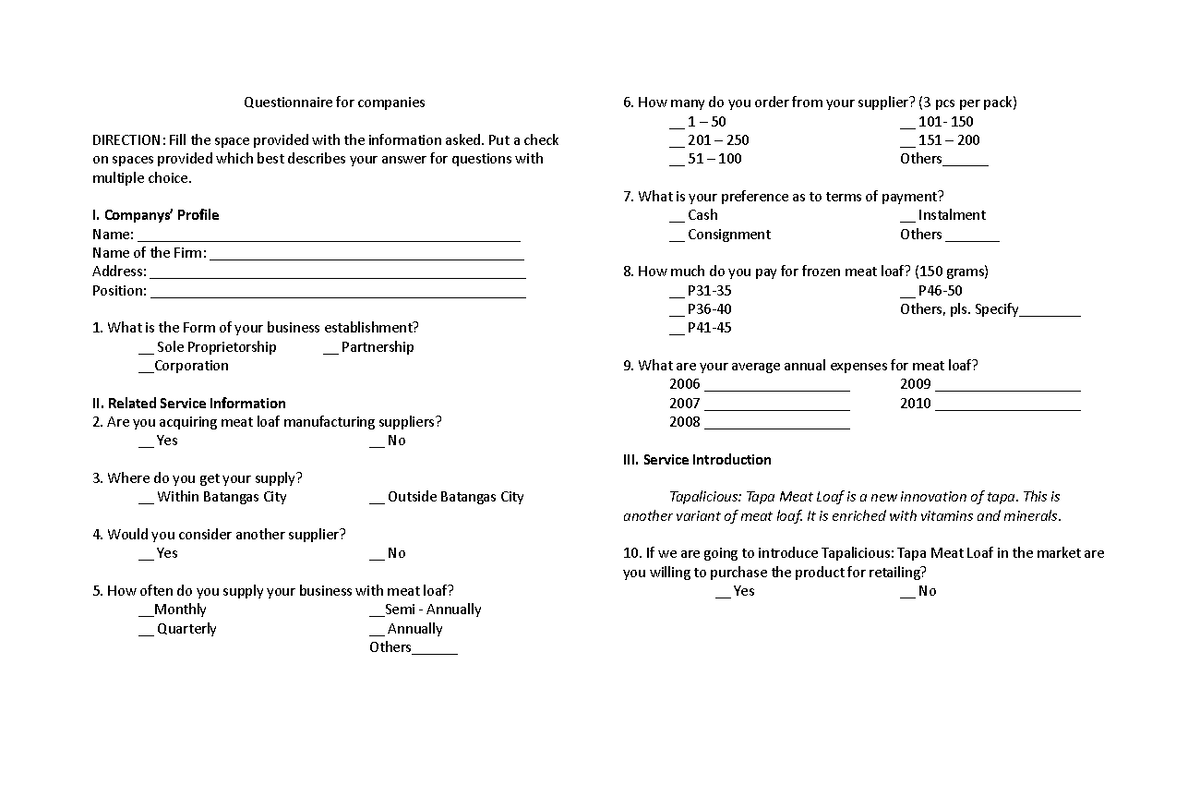 Questionnaire for retailer 2 - Questionnaire for companies DIRECTION ...