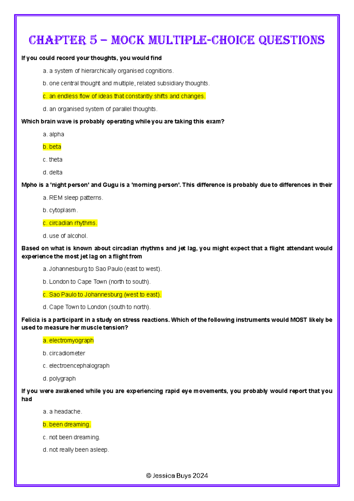 Chapter 5 Mock Questions for Psychology Exam (PSY 101) - Studocu