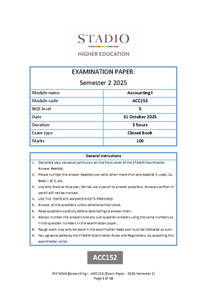 ACC152 - Accounting 1 - Studocu