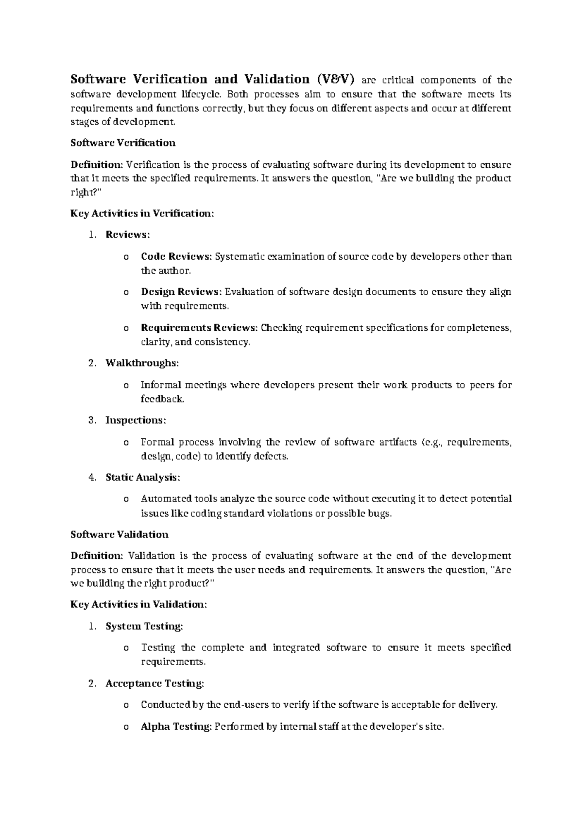 Unit 5 SQE - Software V&V Notes: Verification and Validation Essentials ...