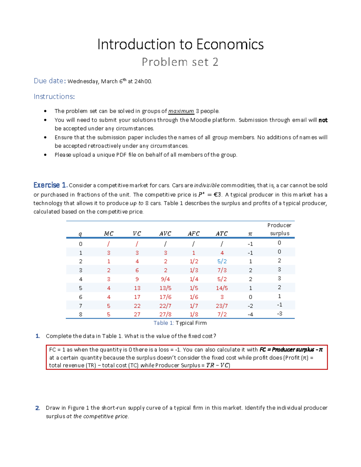 Introduction to Economics: Problem Set 2 (Due Mar 6) - Studocu