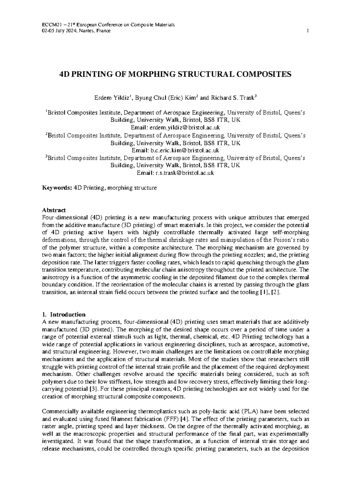 ECCM21 4D Printing of Morphing Structural Composites - July 2024 - Studocu