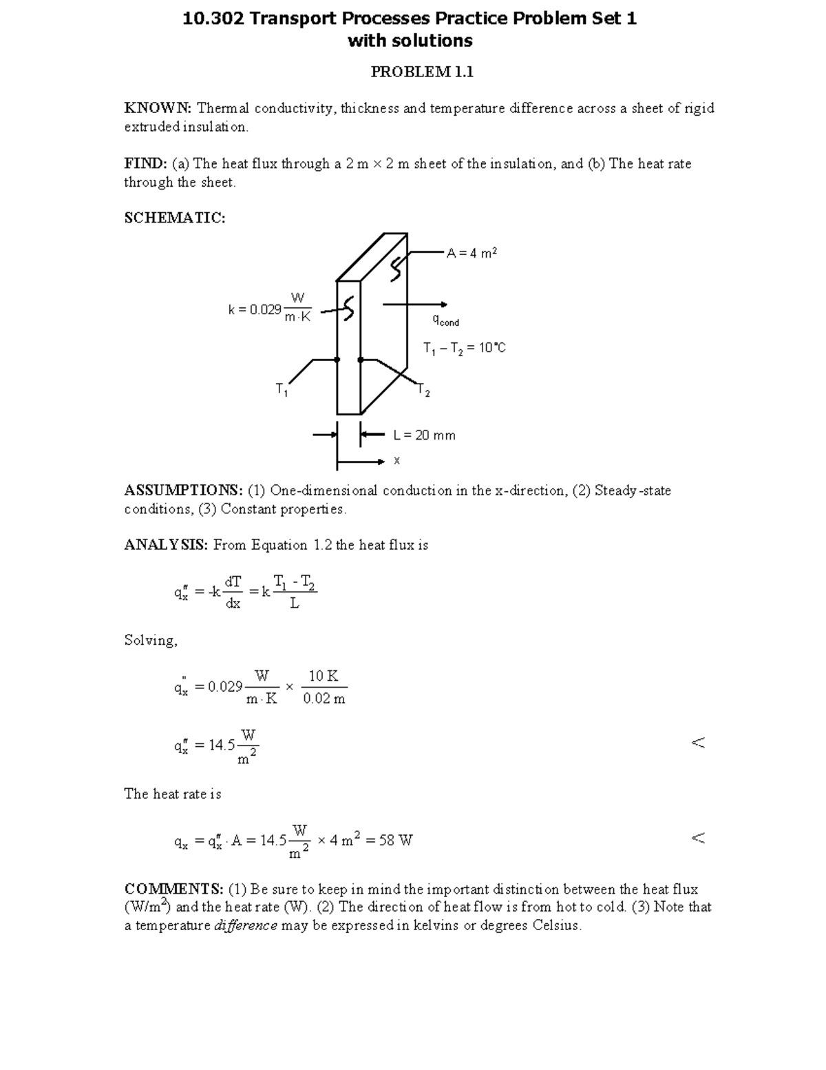 10.302 Transport Processes Practice Problem Set 1 Solutions Explained ...