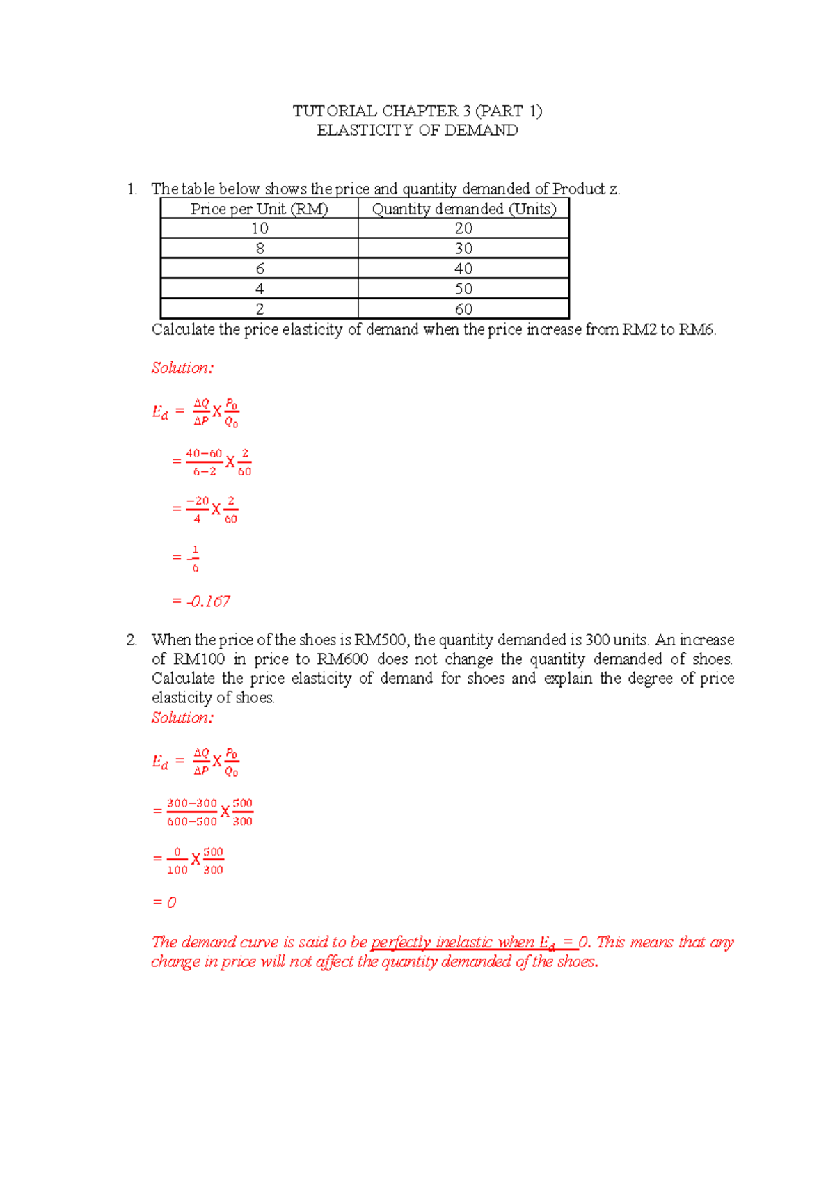 Tutorial 3: Price Elasticity of Demand Analysis and Calculations - Studocu