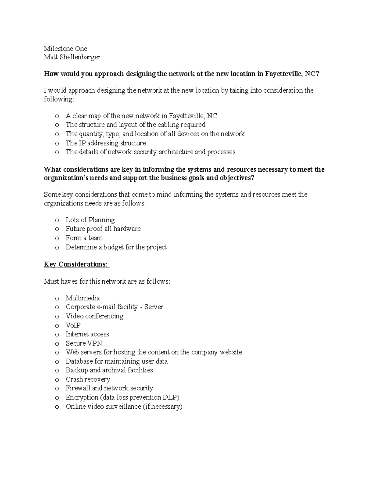 Milestone One: Network Design Considerations for Fayetteville, NC - Studocu