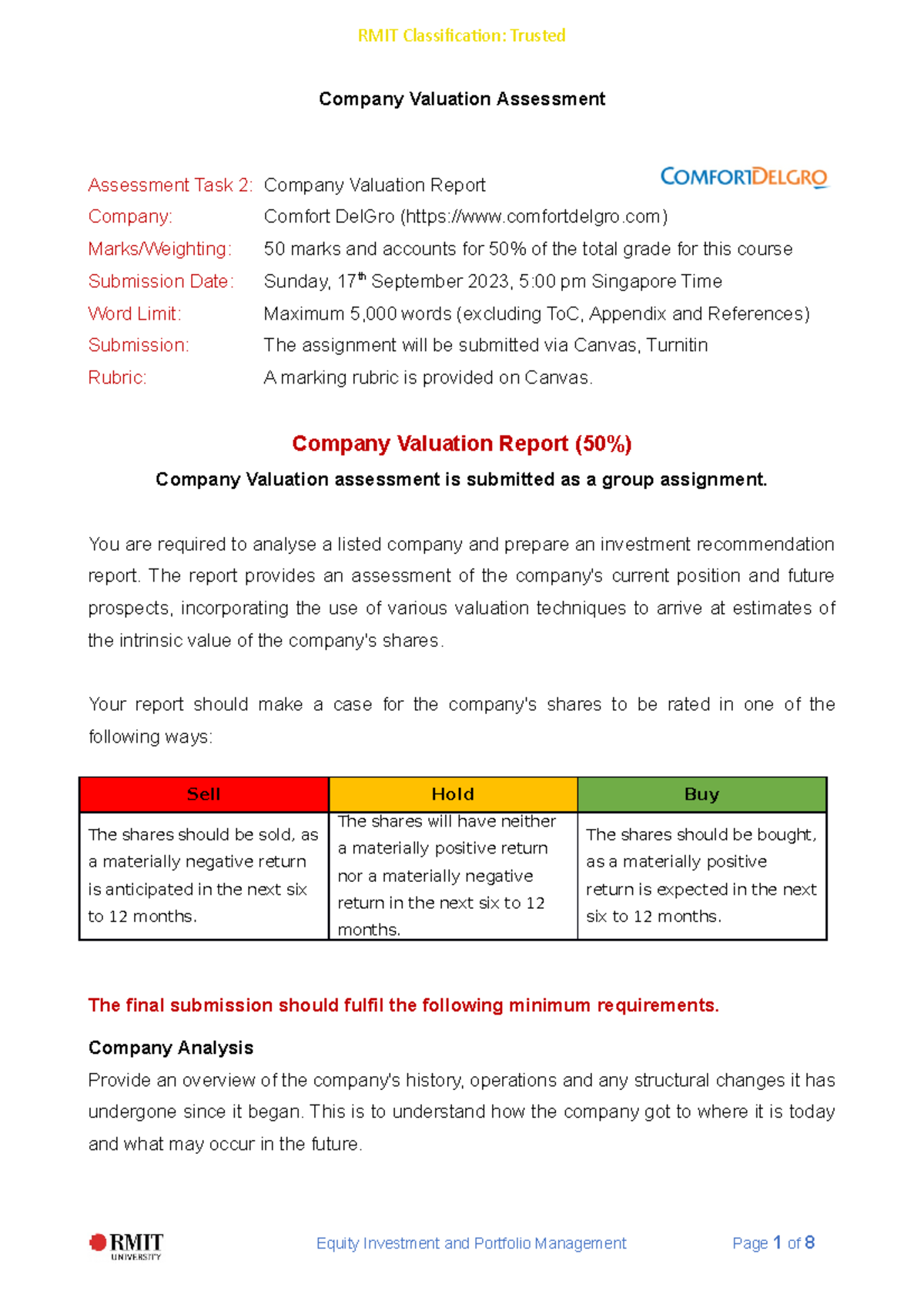 Company Valuation Assignment-1 - Company Valuation Assessment ...