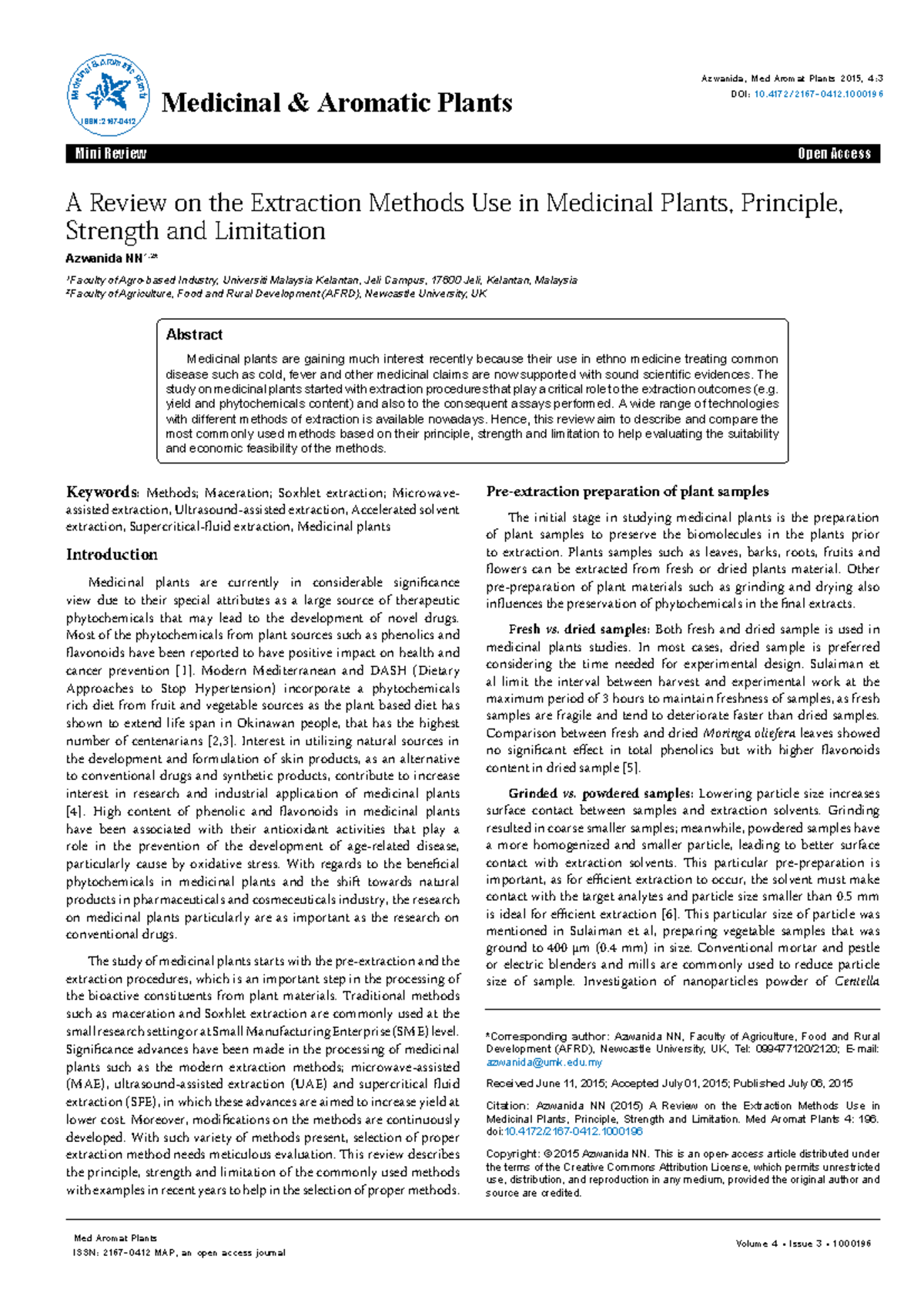 A Review on Extraction Methods in Medicinal Plants (MAP 4:3) - Studocu
