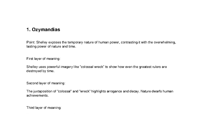 Power and Conflict Notes: Analysis of Key Poems and Themes - Studocu