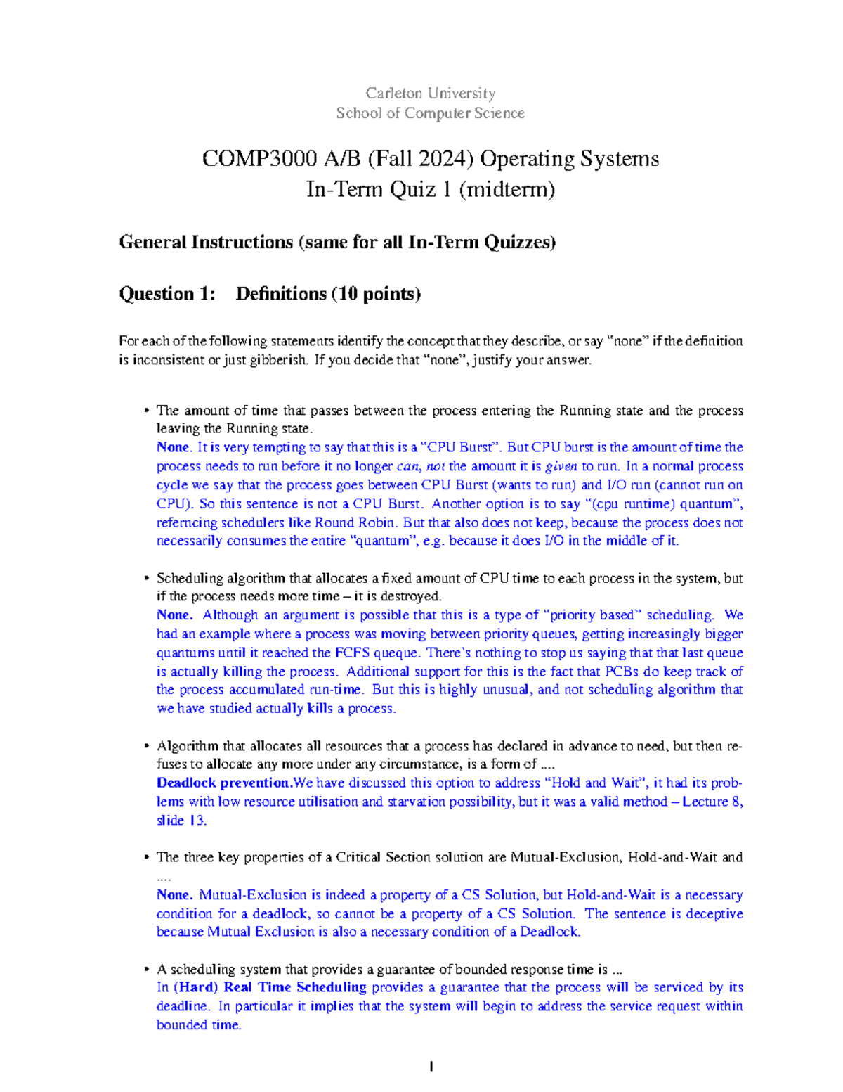 Quiz-1 - Midterm questions and answers. - Carleton University School of ...