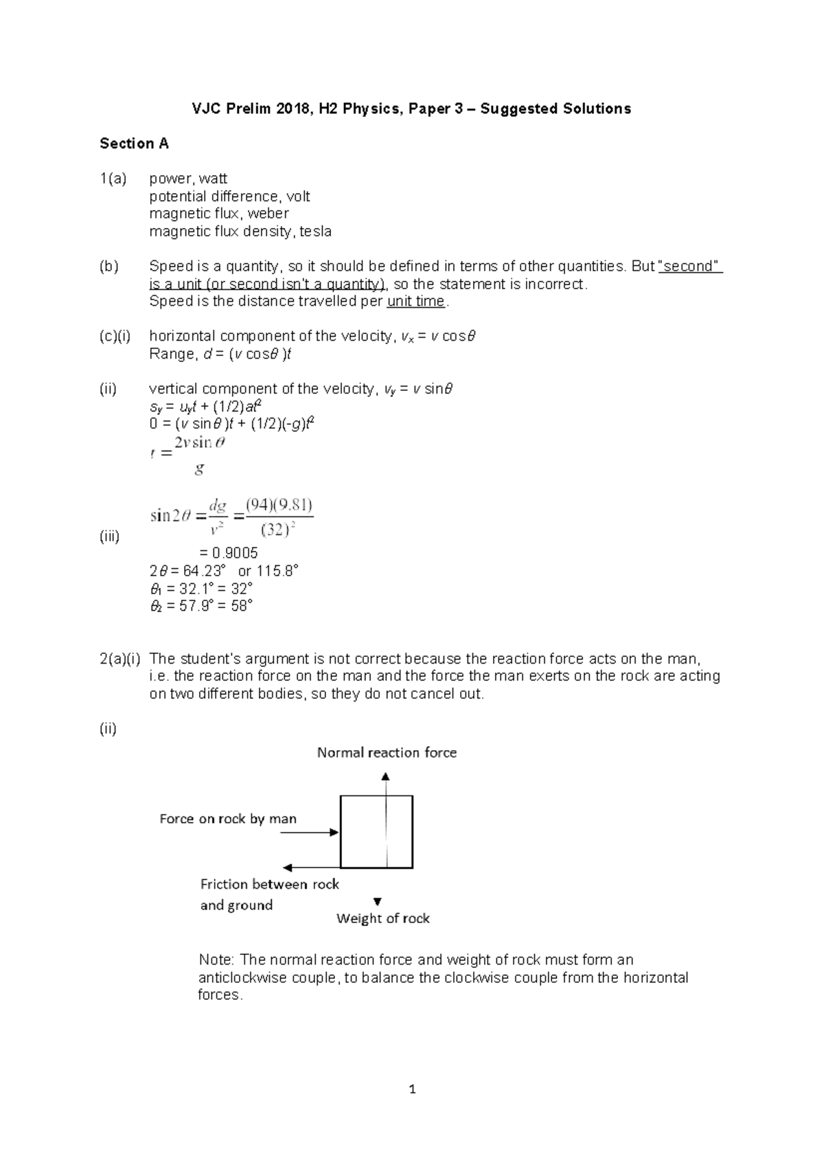2018 H2 Physics Prelim P3 Suggested Solutions and Explanations - Studocu