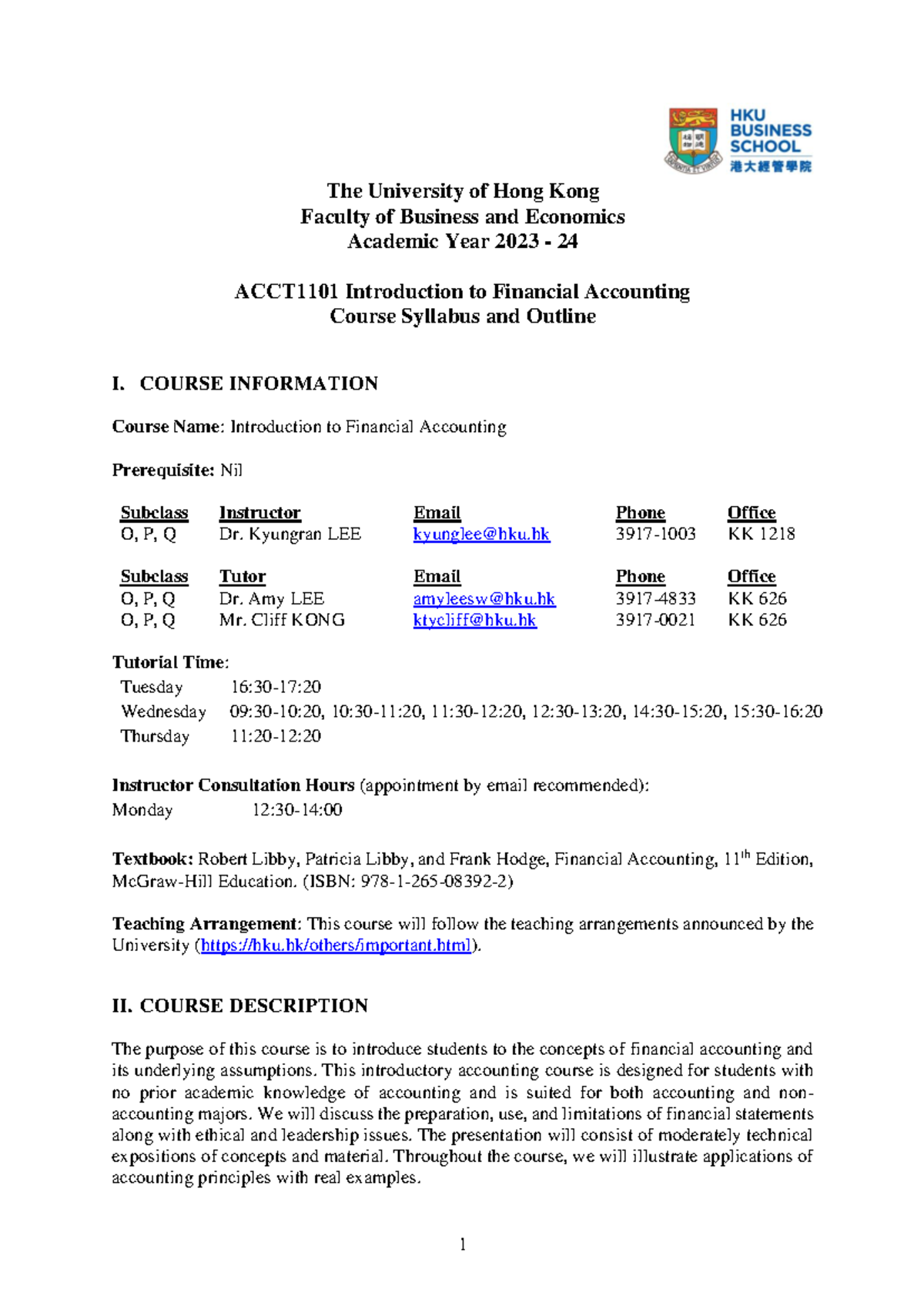 ACCT1101 Course Outline: Introduction to Financial Accounting Syllabus ...