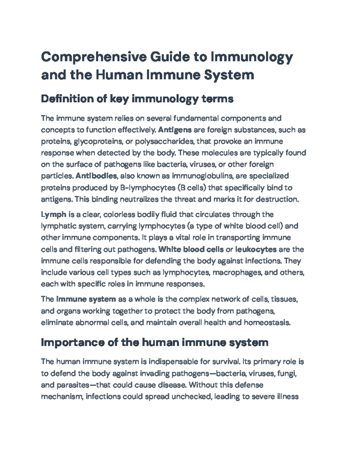 Comprehensive Overview of Immunology and the Human Immune System - Studocu
