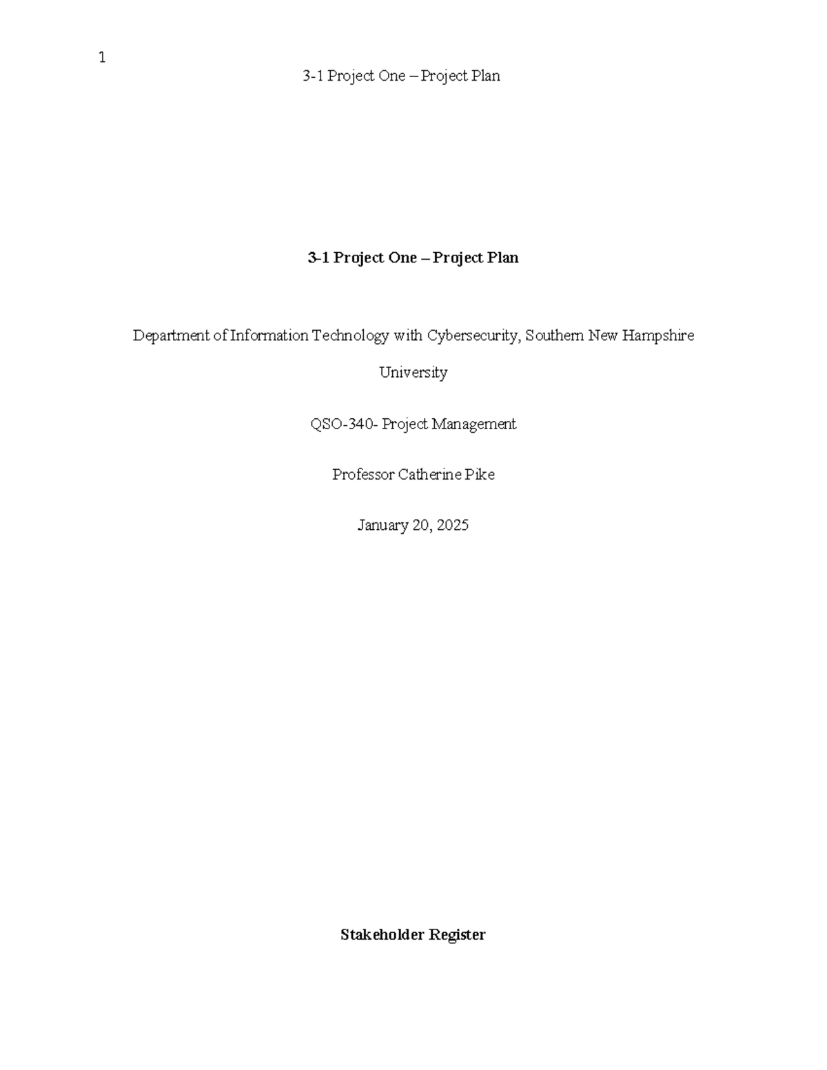QSOproject ONE - GOt A - 3-1 Project One – Project Plan 3-1 Project One ...
