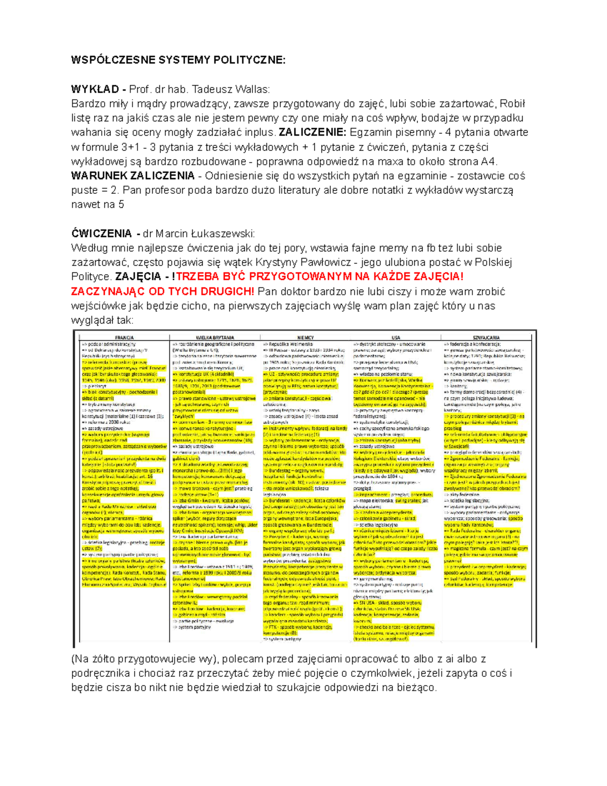 WSPÓŁCZESNE SYSTEMY POLITYCZNE: WYKŁAD I ĆWICZENIA - Notatki z ...