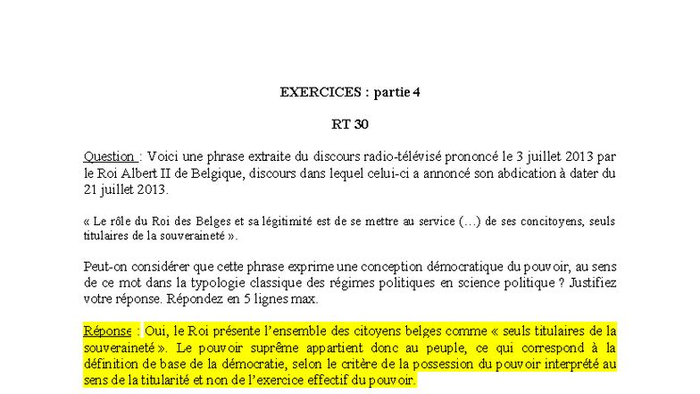 Exercices de Science Politique RT 30-40 : Réponses et Analyses - Studocu