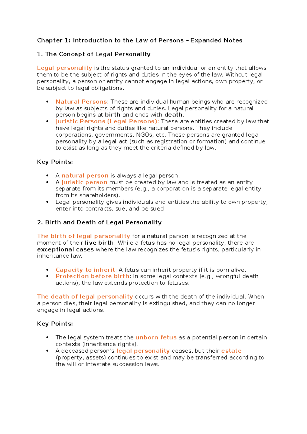 Law 101: Chapter 1 - Intro to Legal Personality & Rights Notes - Studocu