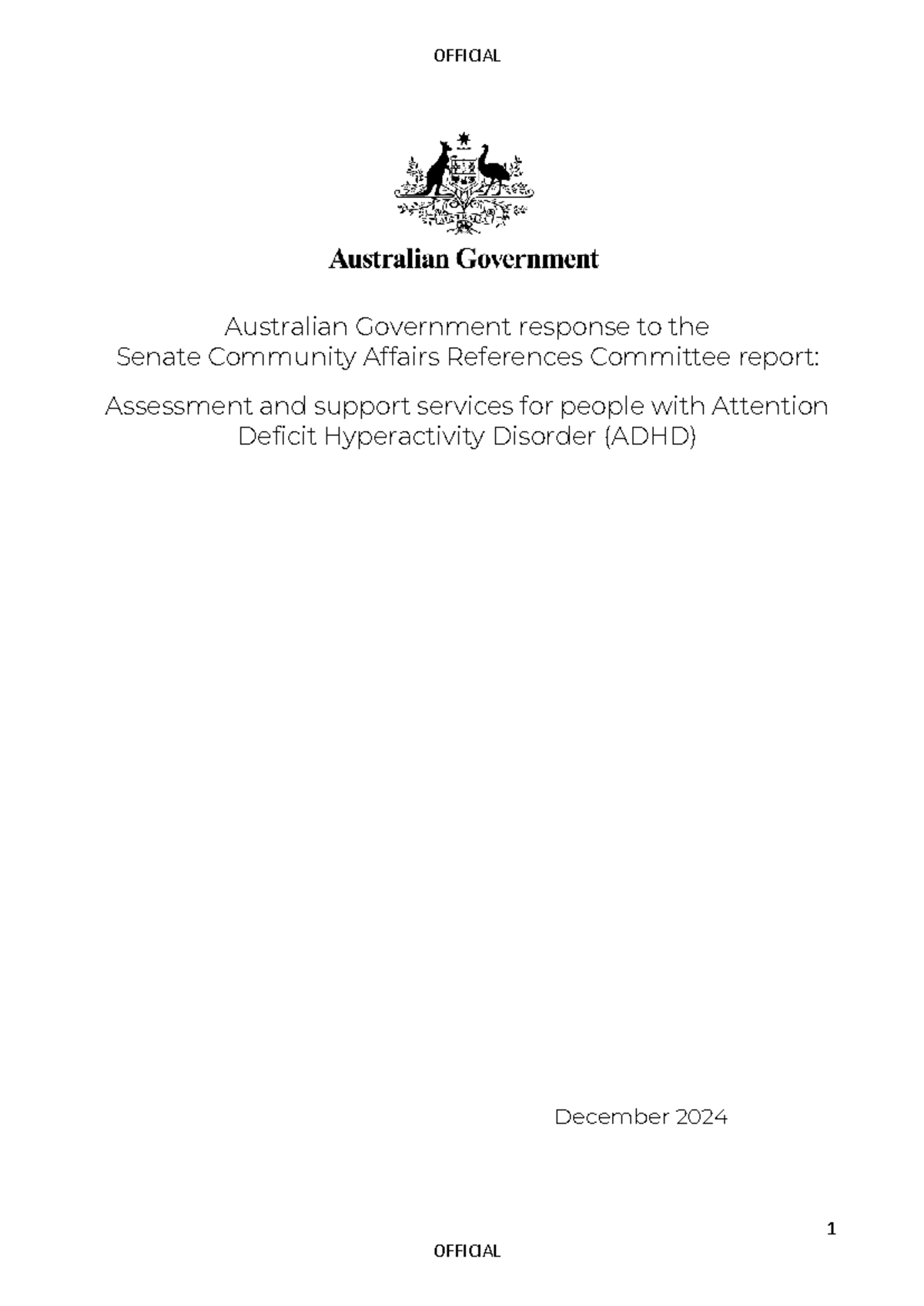 Australian Government Response to the ADHD Inquiry - 1 Australian ...