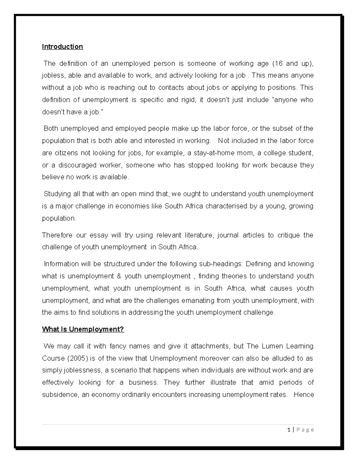 Youth Unemployment in South Africa: Challenges and Solutions (ECO 101 ...