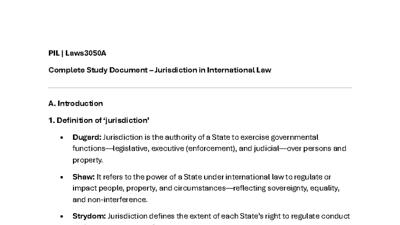 PIL Laws3050A Jurisdiction in International Law Study Guide - Studocu