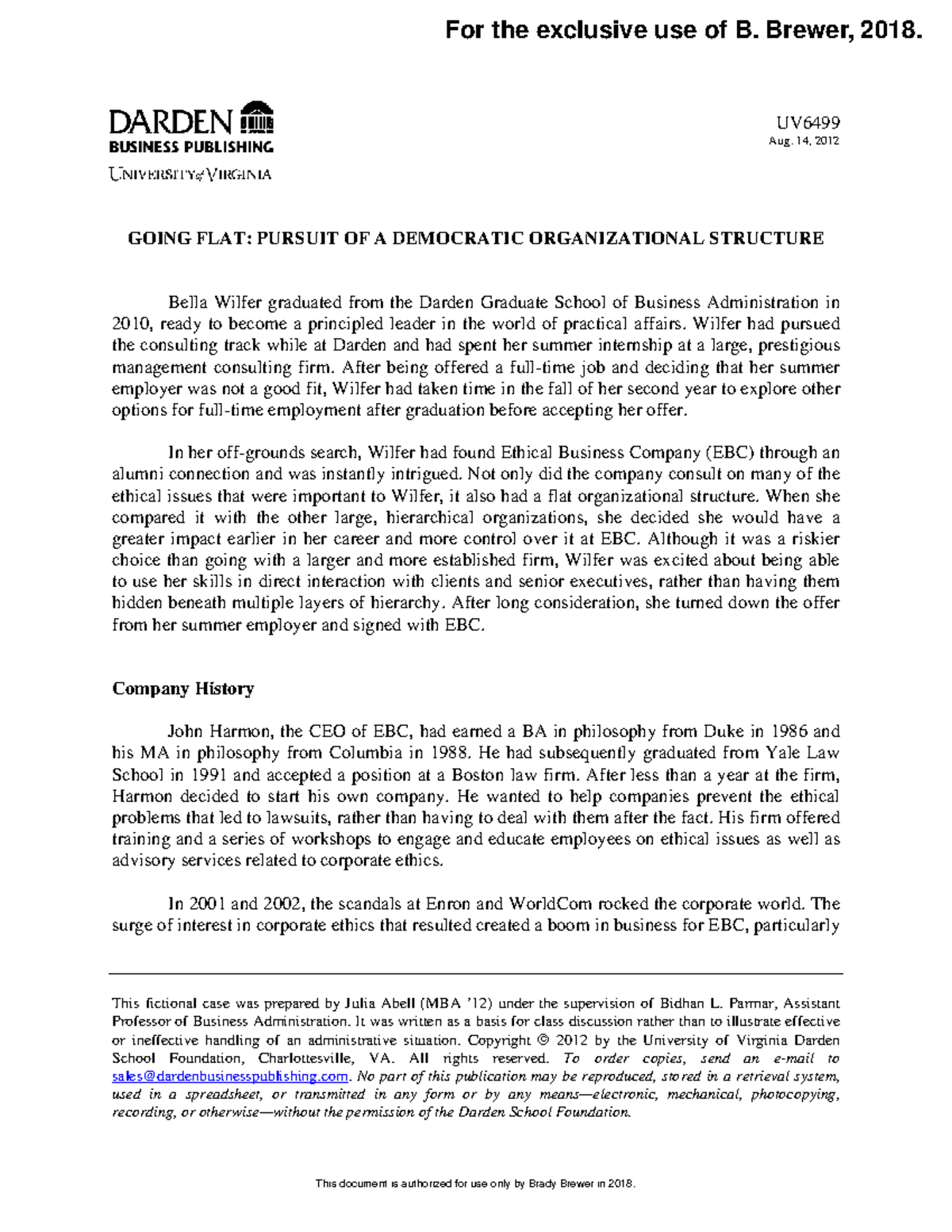 Going Flat: Exploring Democratic Structures in Organizations (UV6499) - Document Preview