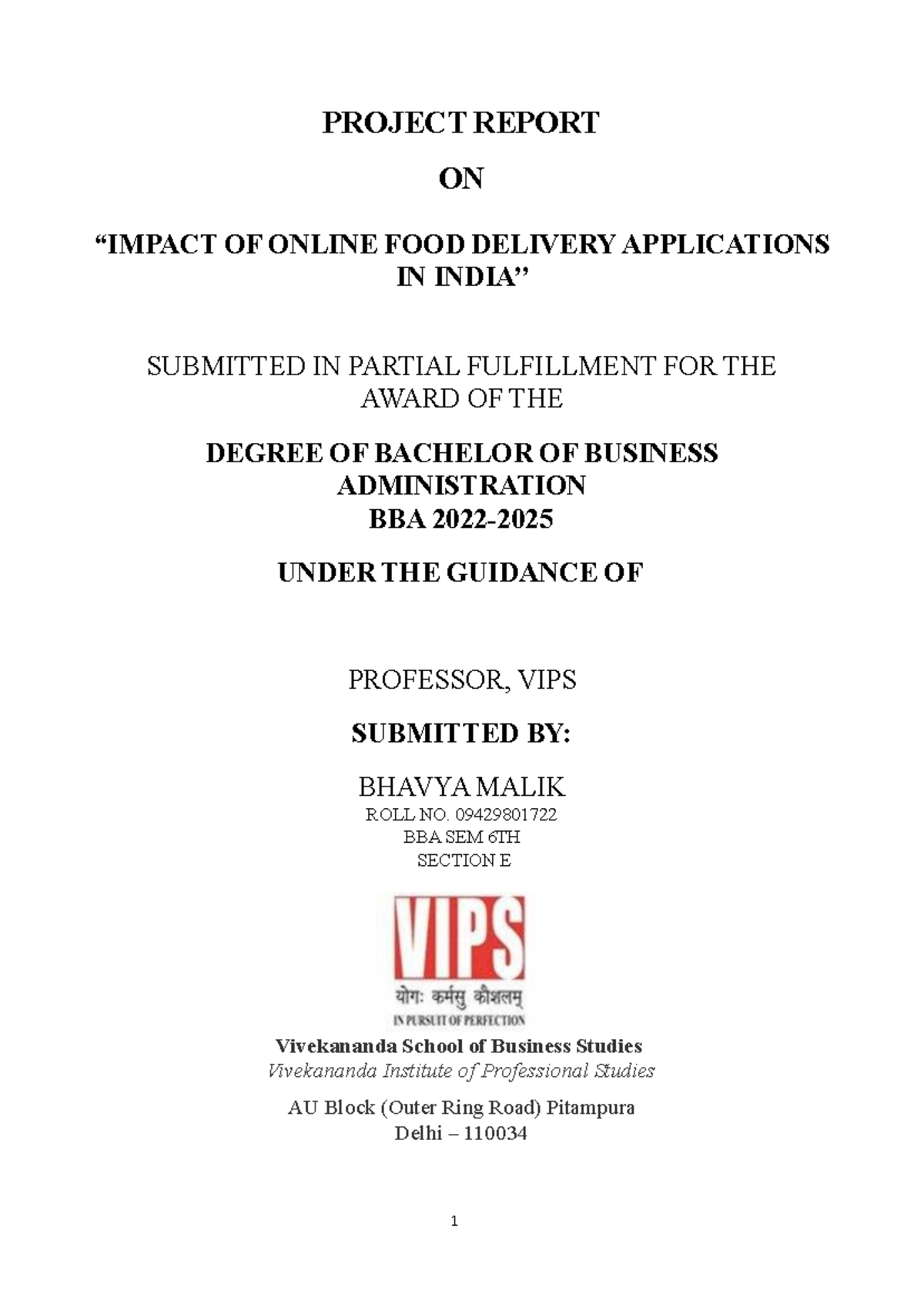 BBA Sem 6 Project Report: Online Food Delivery Applications Analysis ...