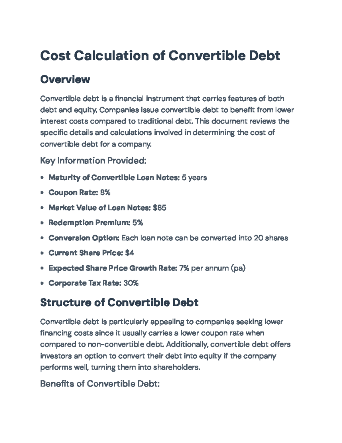 Cost Calculation and Analysis of Convertible Debt Instruments - Cost ...