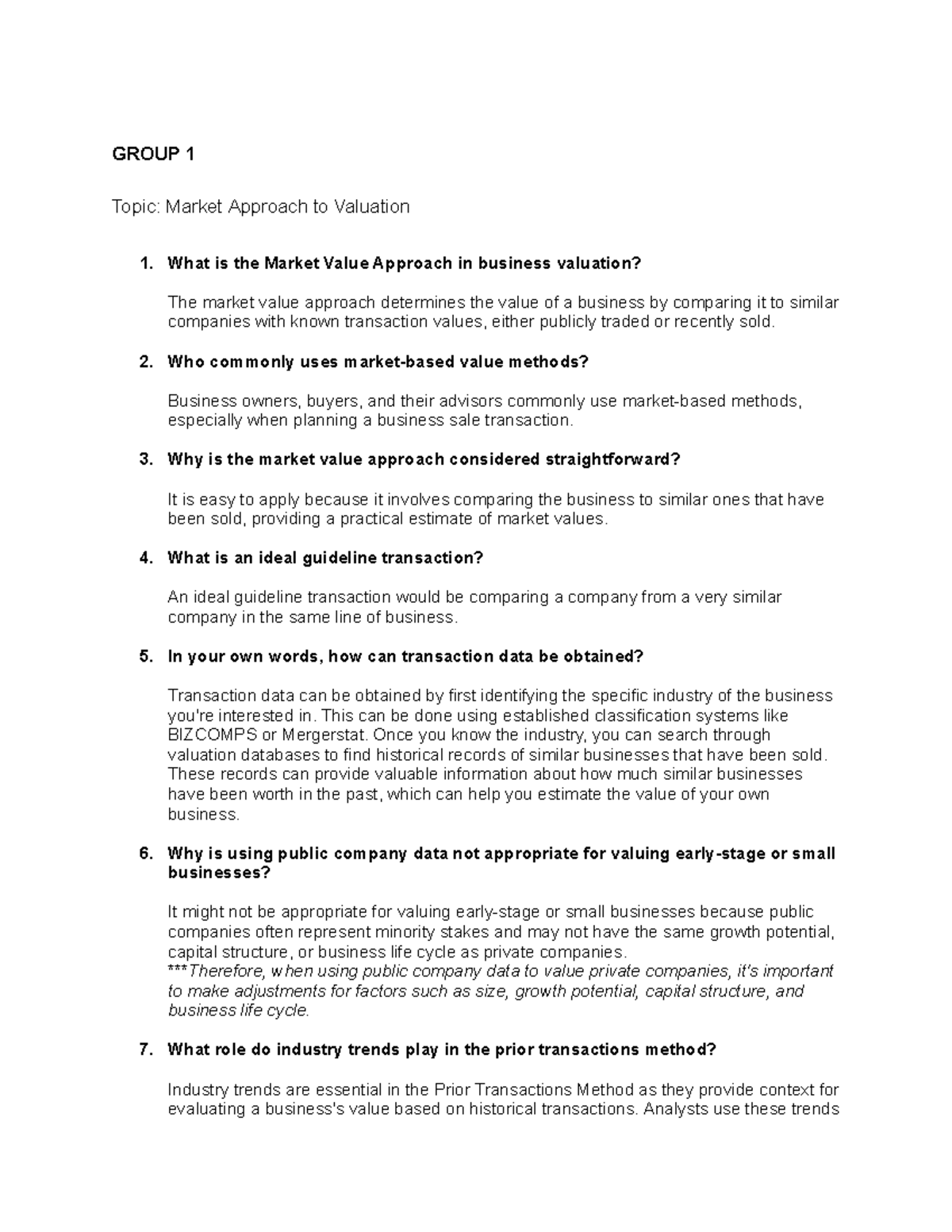 Q&A Compilation for MA 3103 - Group 3 Topics in Valuation (TTh 9:00-10: ...