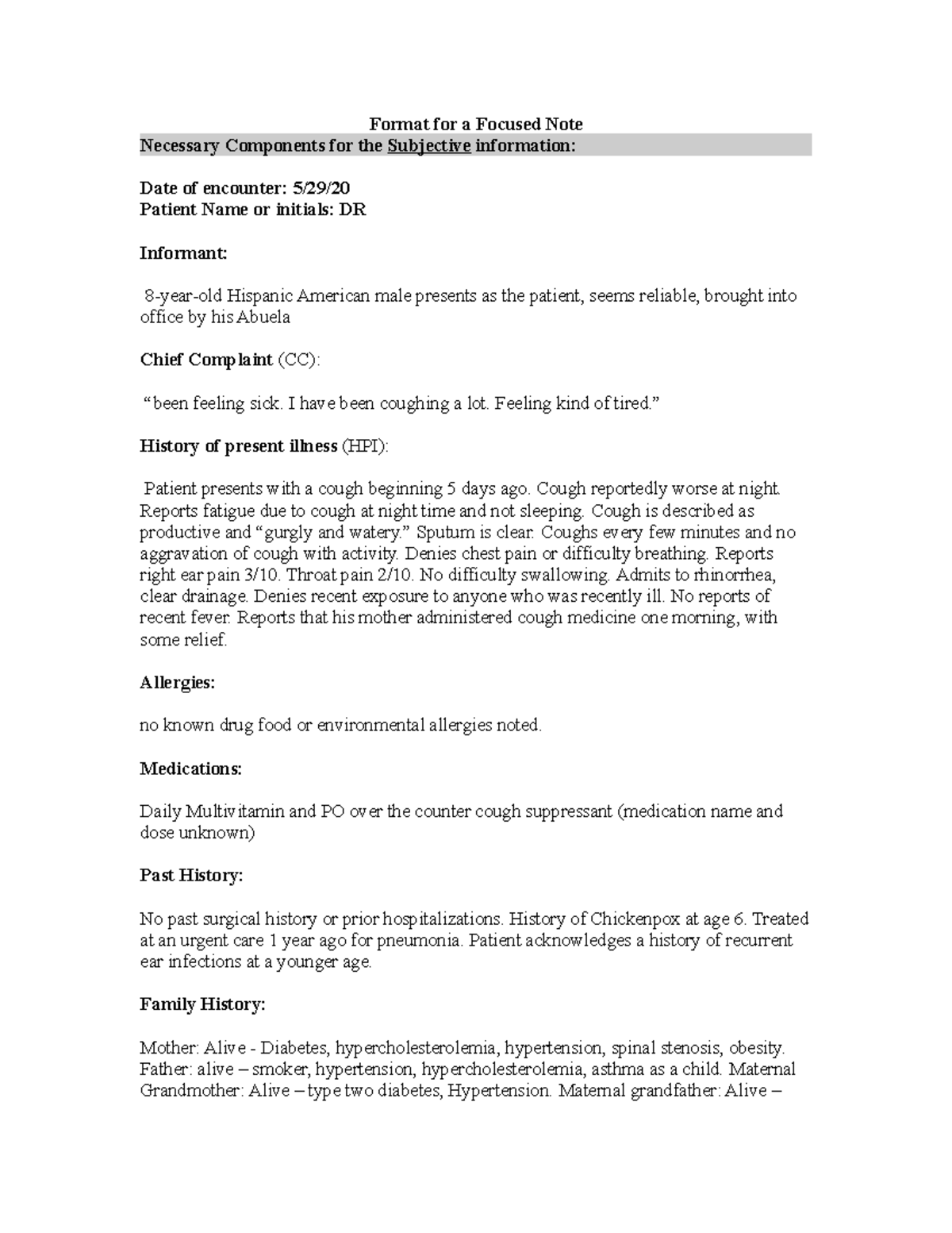 Danny Rivera - Focused Note on Upper Respiratory Infection Assessment ...