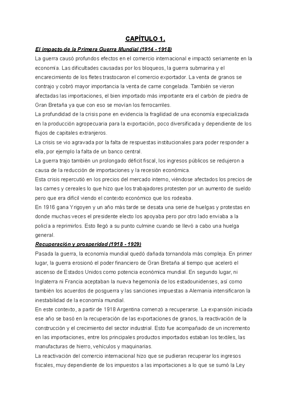 Historia Argentina - Impacto de la Primera Guerra Mundial (1914-1918 ...