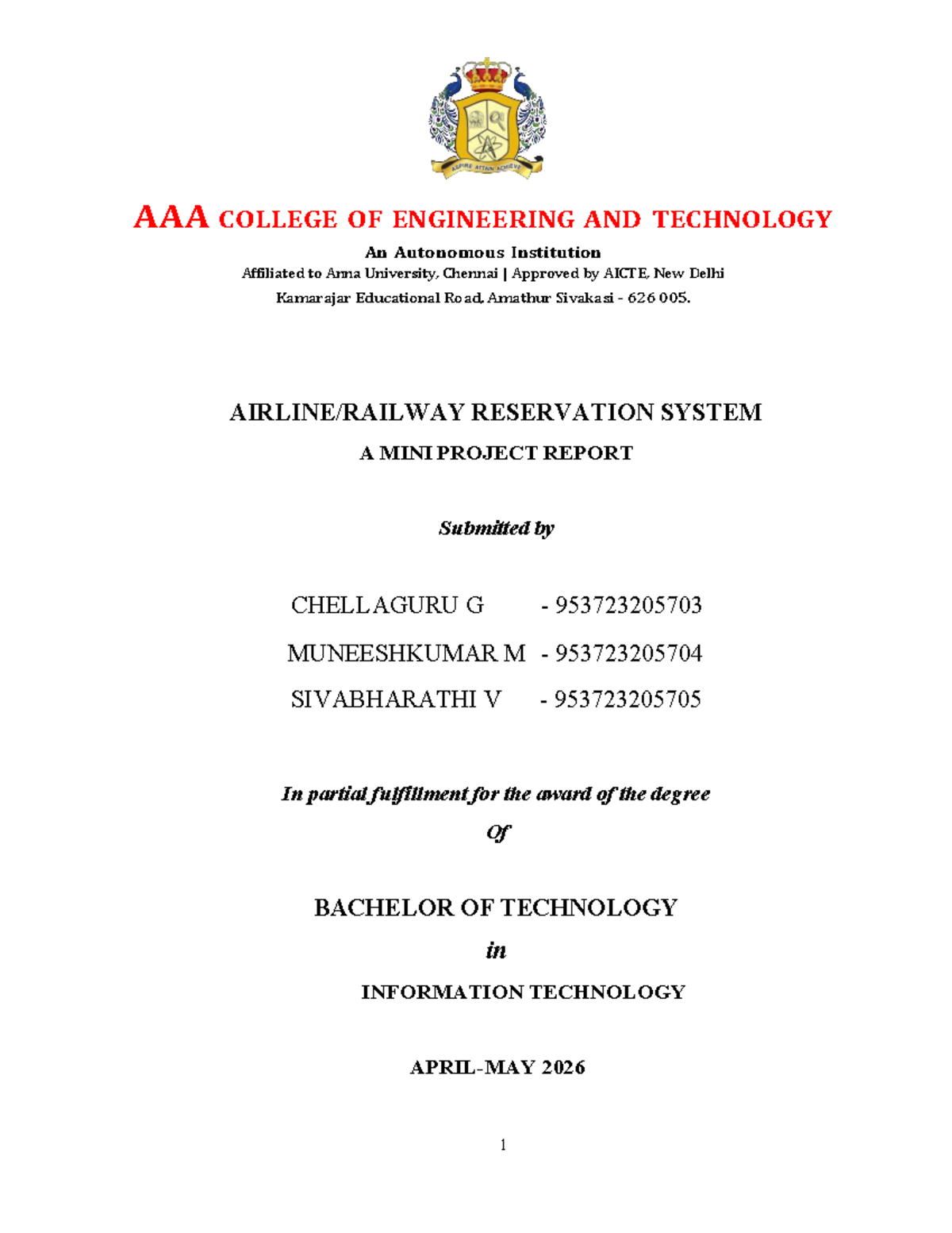 B.Tech Mini Project Report: Reservation System (IT 2026) - Studocu