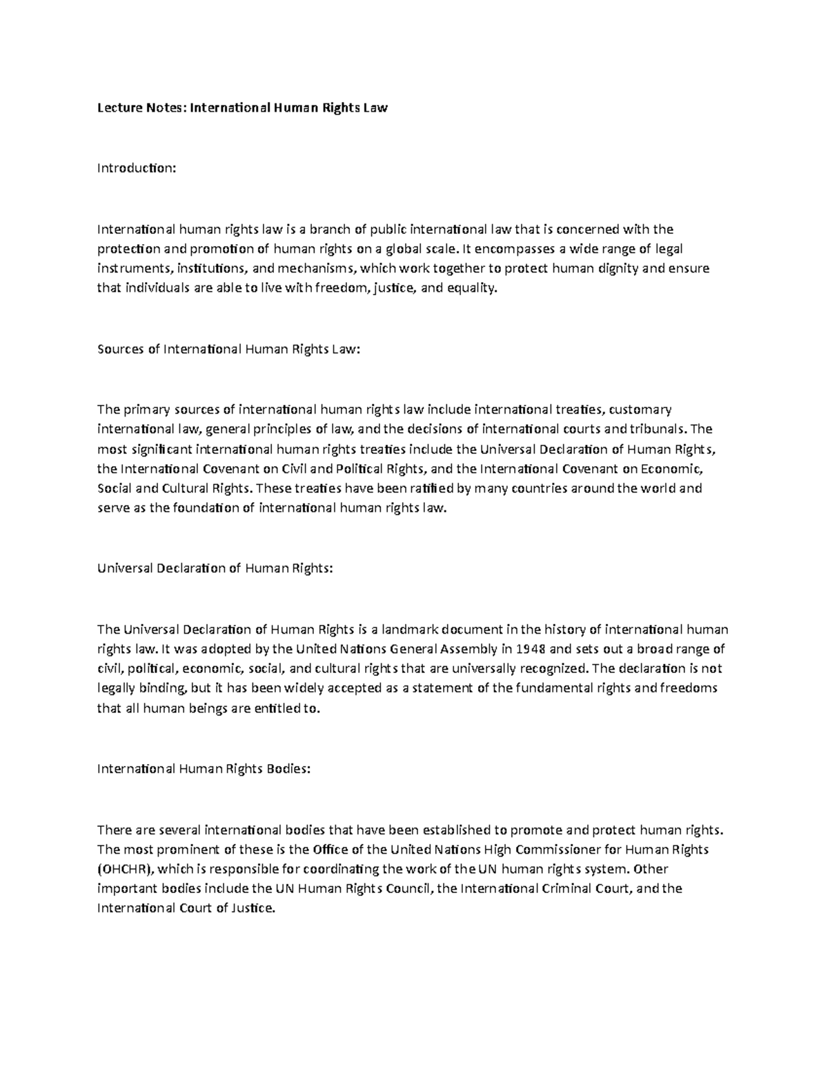 Lecture Notes: Overview of International Human Rights Law - Studocu