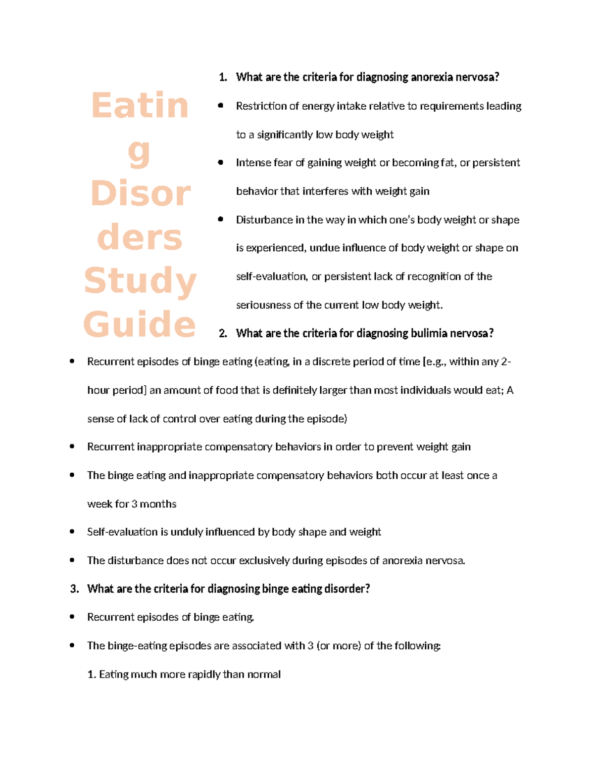 Eating Disorders Study Guide: Diagnostic Criteria & Treatments - Studocu