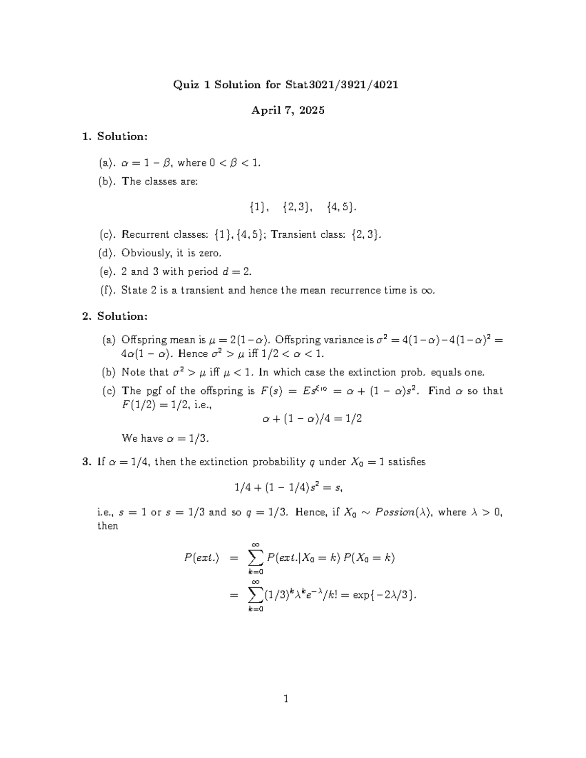 Quiz 1 Solutions for April 7, 2025 - Lecture Notes - Studocu