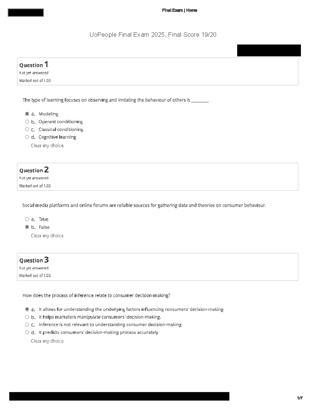 Final EXAM 2025 Consumer Behavior - Final Exam I Home UoPeople Final ...