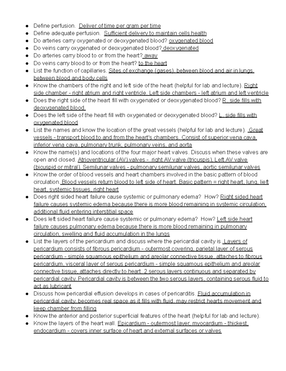 Cardiovascular System Study Guide for Exam - BIOL 101 - Define ...