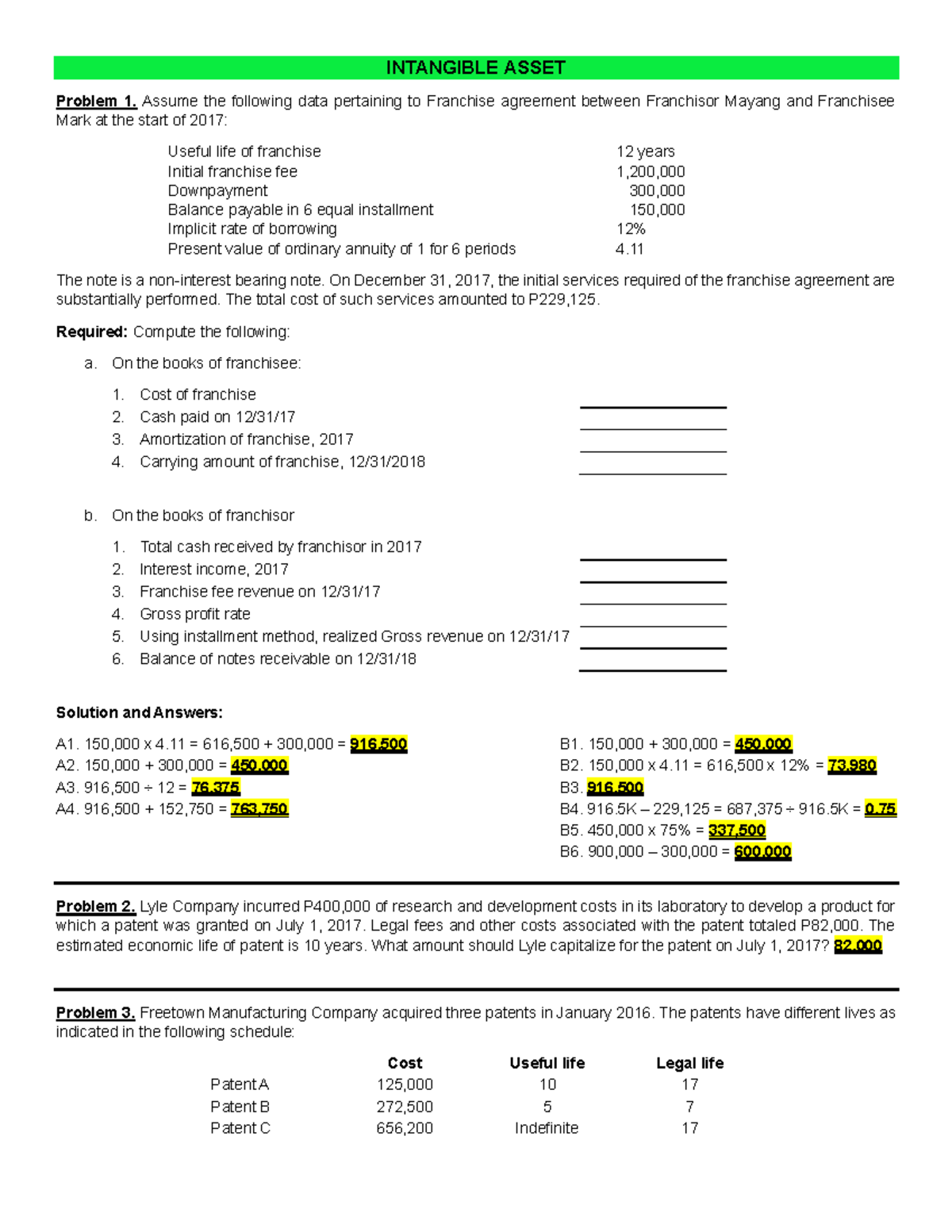 Franchise and Intangible Asset Analysis - ACC 102 Final Exam - Studocu