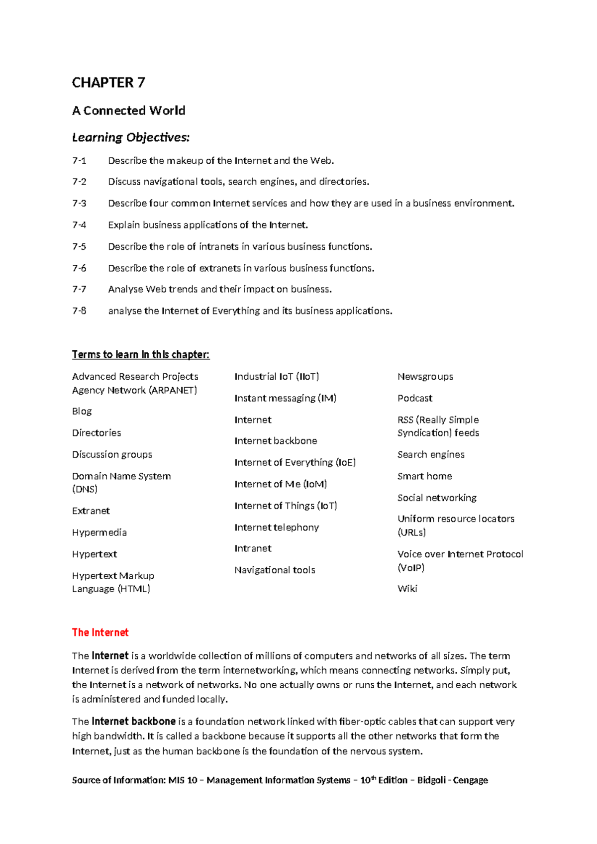 Chapter 7 - Summary - CHAPTER 7 A Connected World Learning Objectives ...