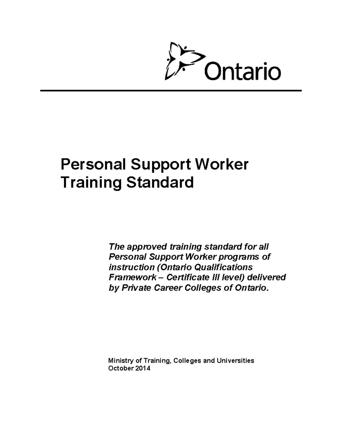 Personal Support Worker Training Standard - PCC Program Notes - Studocu