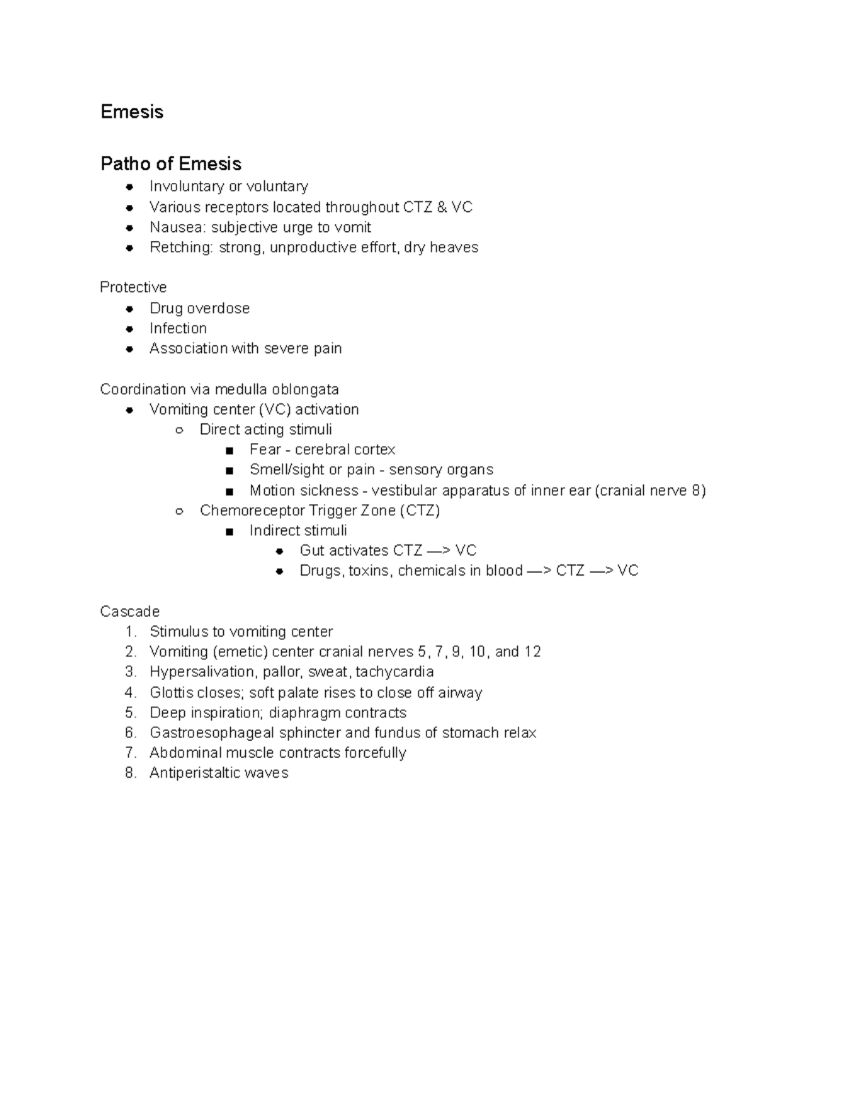 Pathophysiology of Emesis: Mechanisms and Clinical Implications - Studocu