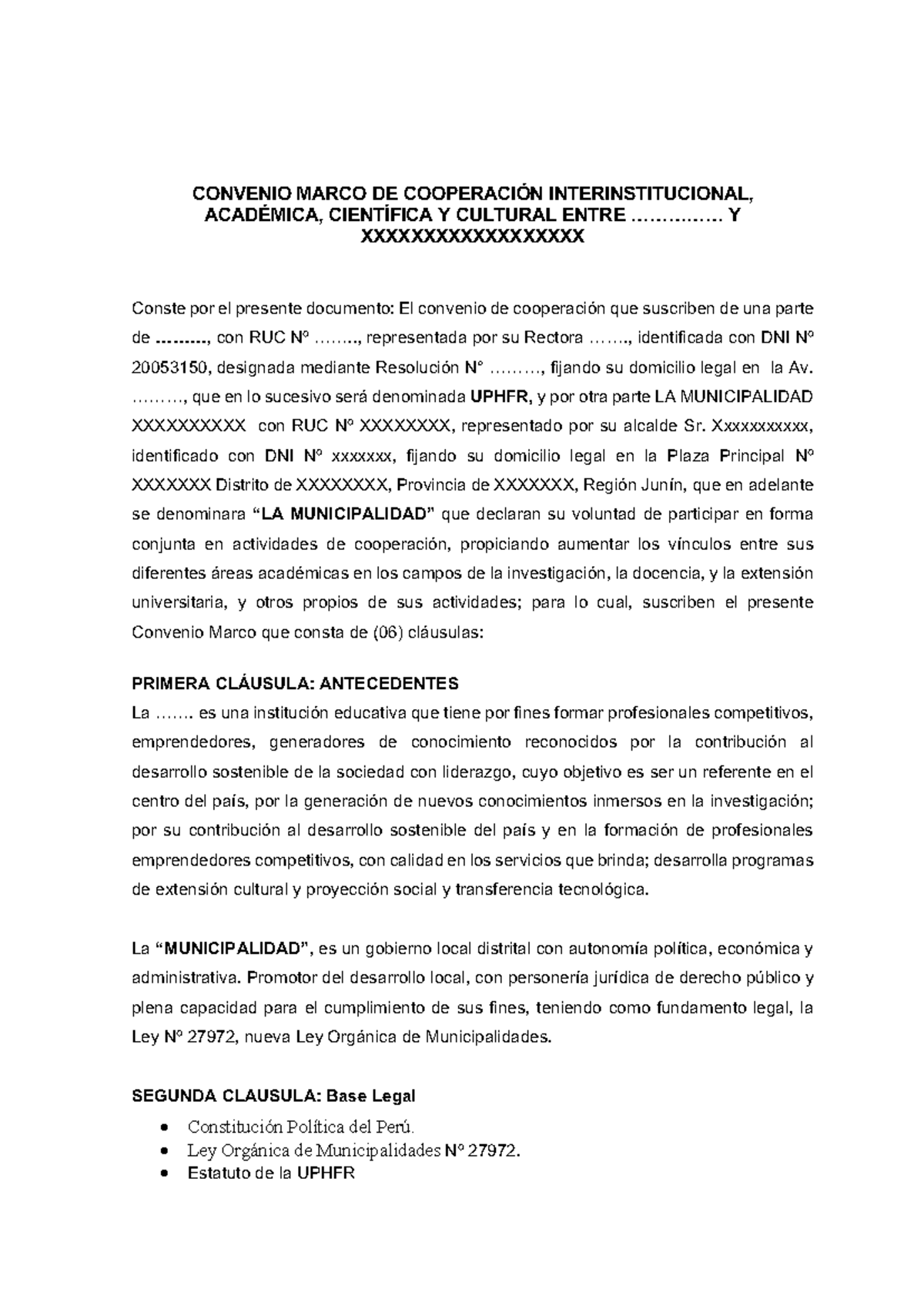 Convenio Marco de Cooperación Interinstitucional: Acuerdo UPHFR y ...