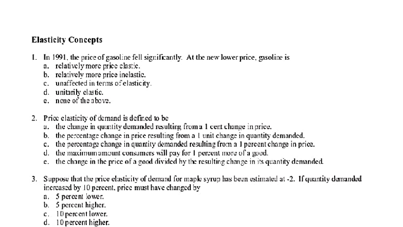 ECON 3070 Intermediate Microeconomic Theory: Elasticity Concepts Review ...