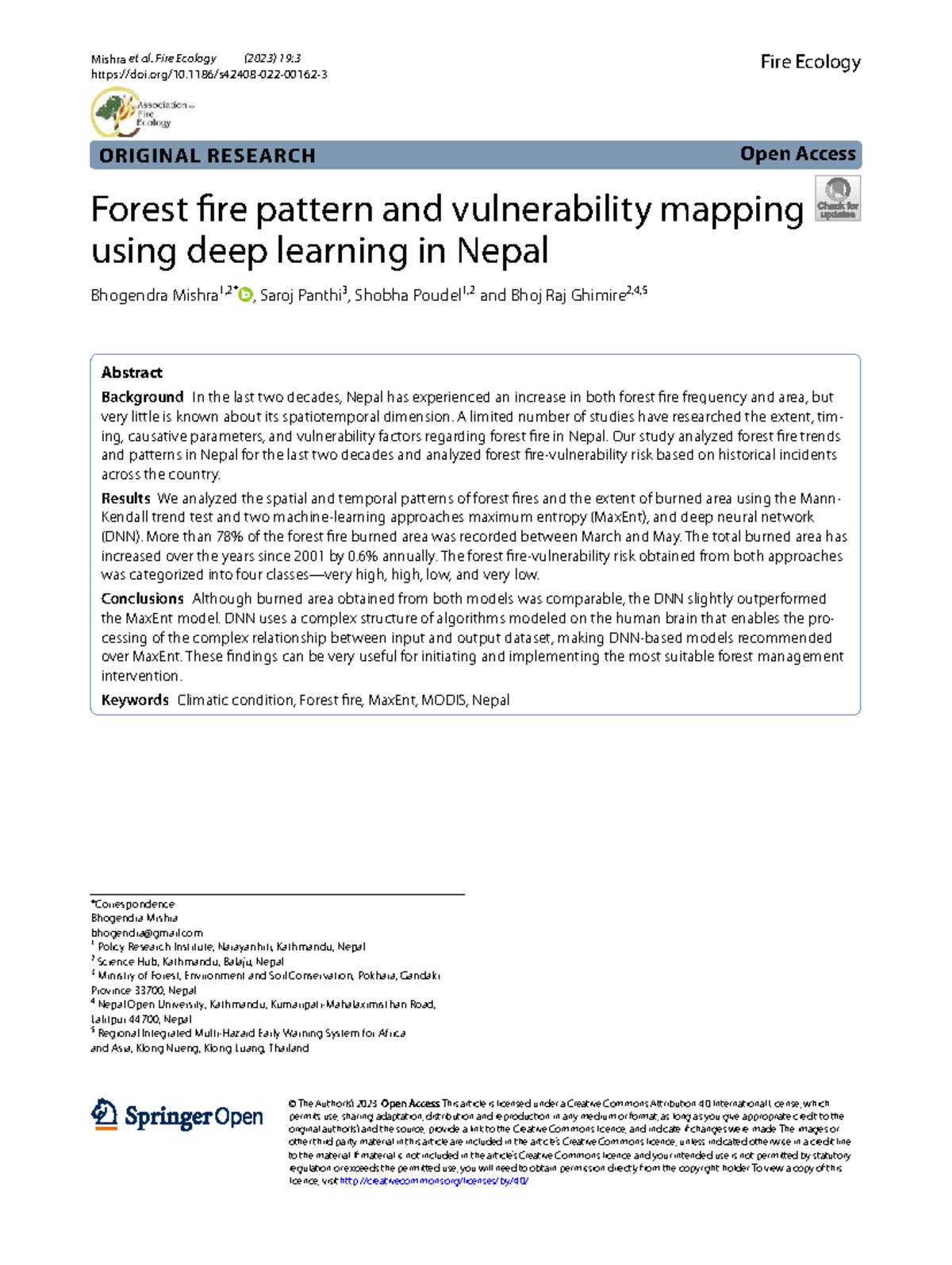 Mishra et al. (2023) Wildfire Risk Mapping in Nepal Using DNN - Studocu