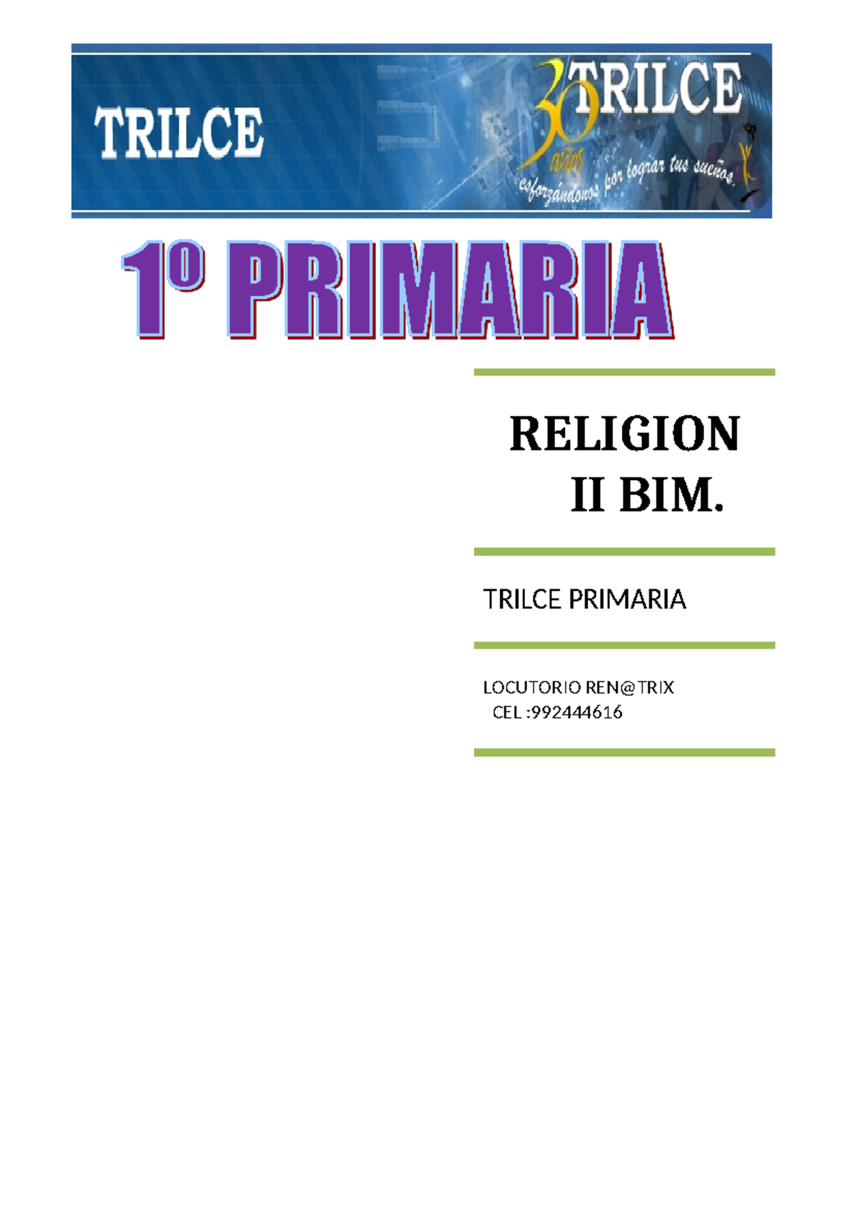 RELIGION II BIM - Educación Religiosa: Dios y la Familia de Jesús - Document Preview