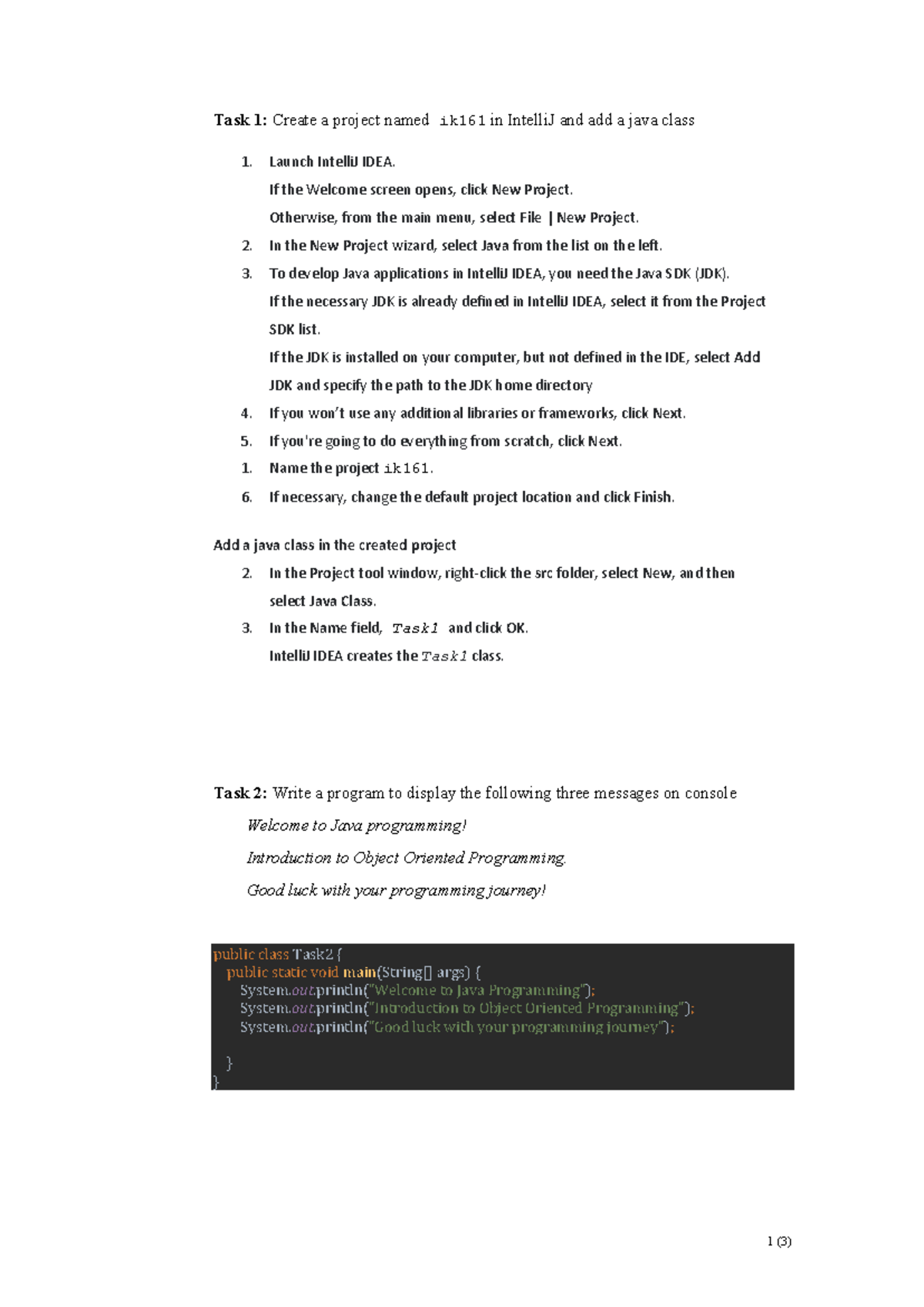 Exercise 1 - övningsmaterial: Java Project Setup in IntelliJ - Studocu